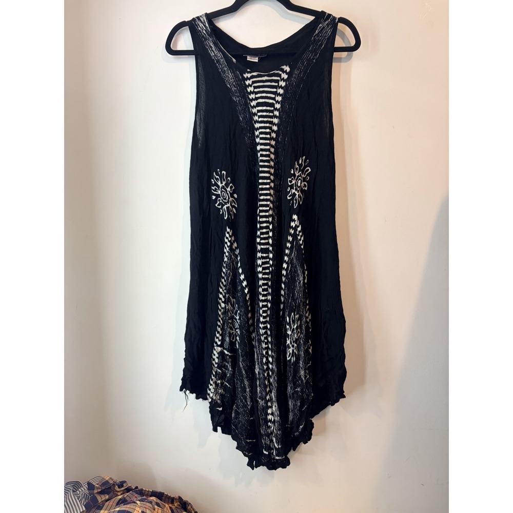 Vintage‎ Jessica Taylor Rayon Swing Dress Black White Abstract Print Boho